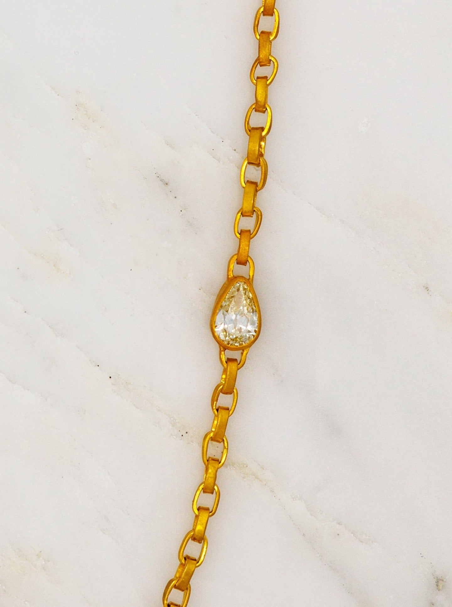 One of a Kind Single Pear Diamond Signature Chain Necklace