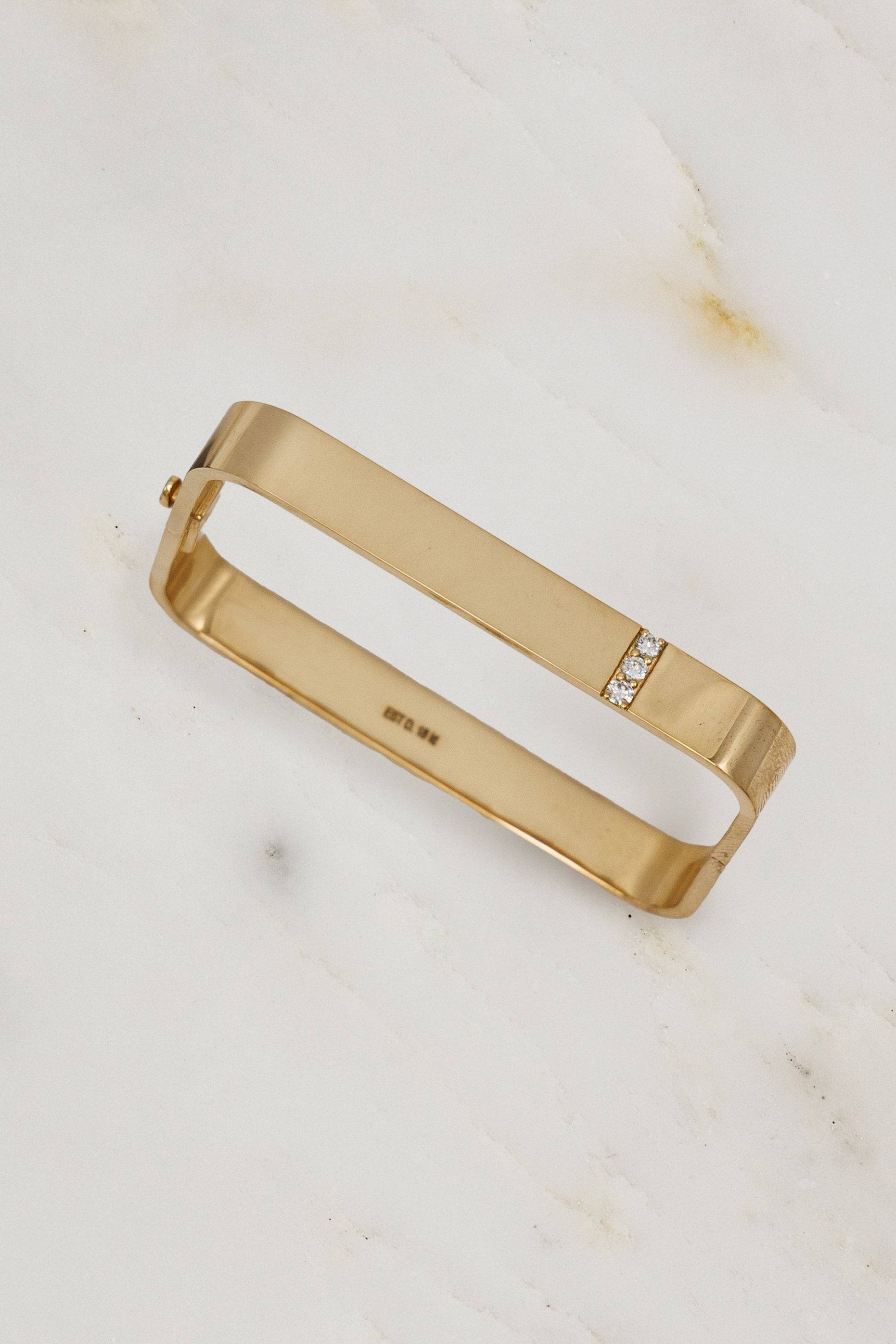 Established jewelry 18k yellow gold diamond square bangle