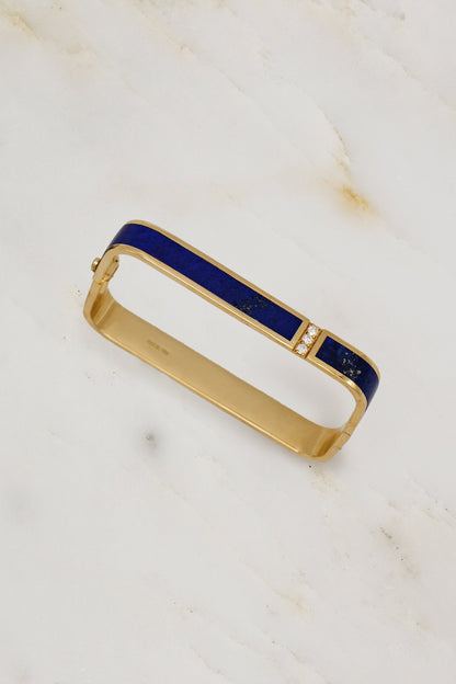 Established jewelry 18k yellow gold lapis diamond square bangle