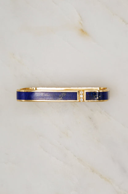 Established jewelry 18k yellow gold lapis diamond square bangle