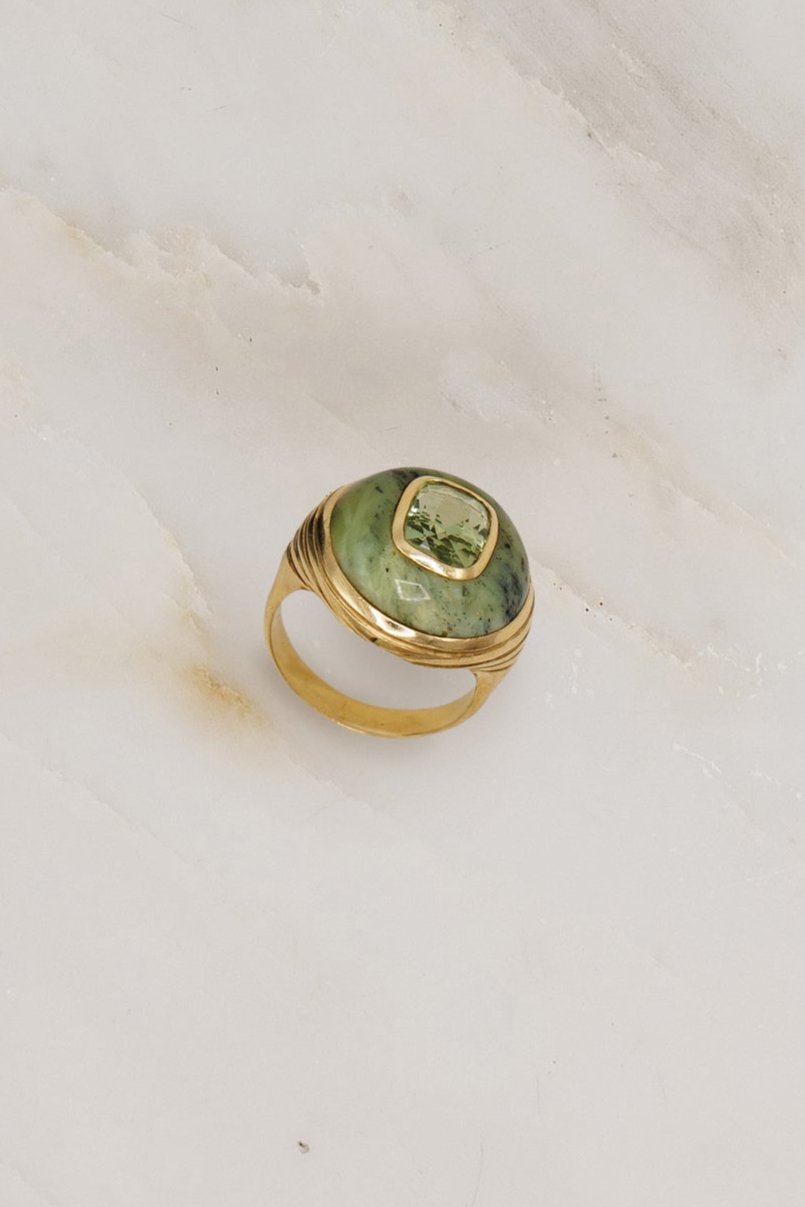 Retrouvai 14k yellow gold lollipop ring green tourmaline