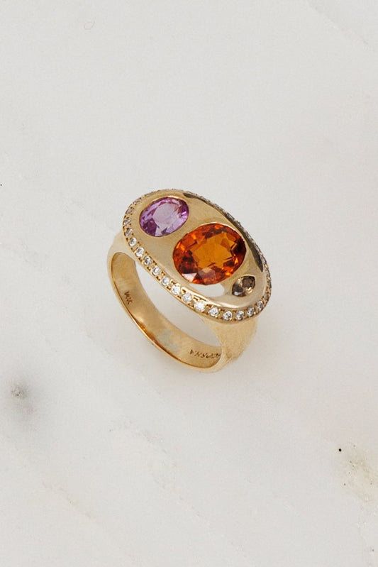 Orange Garnet and Tourmaline Nandi Ring