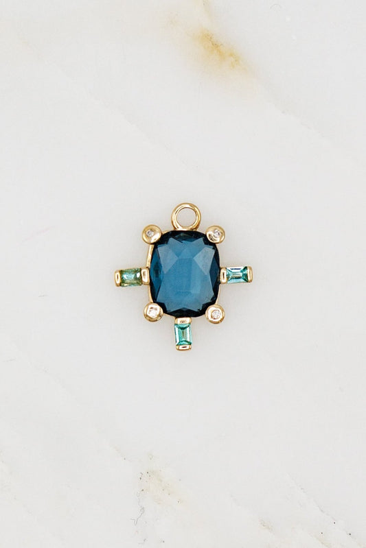 Blue Topaz Juno Charm with Diamonds and Emeralds