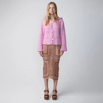 Cashmere Silk Pointelle Hoodie Cardigan Pink