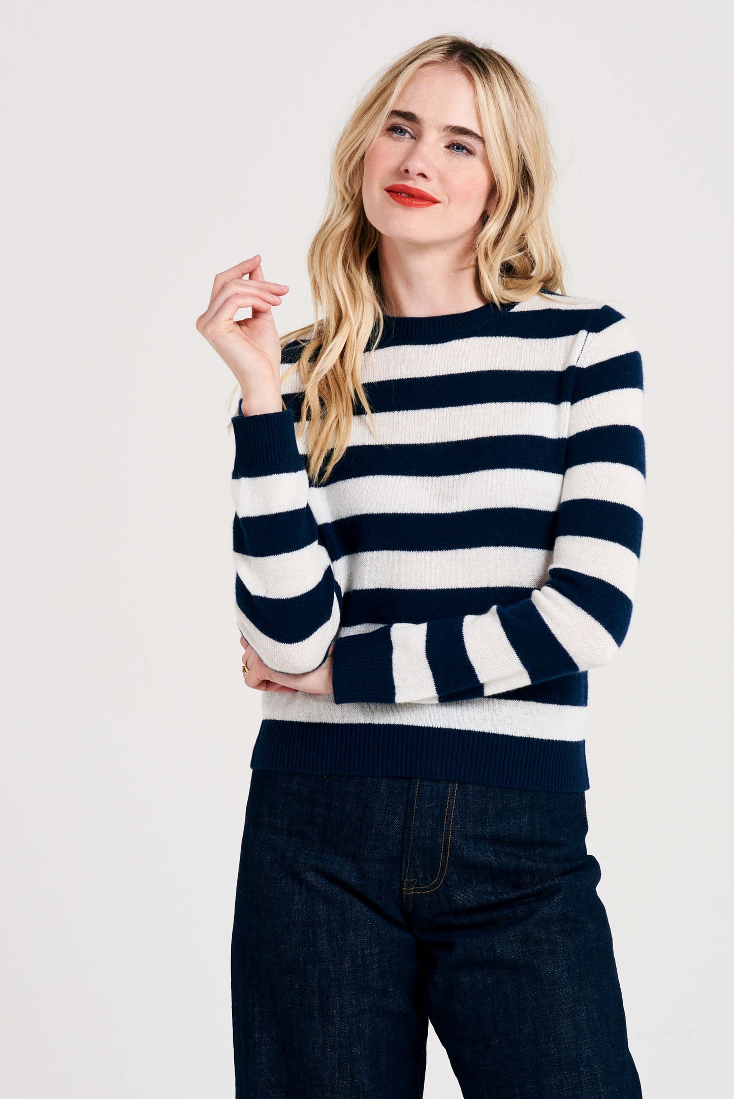 Striped Crew - Navy and Cream