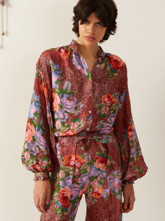 Poet Wine and Rose Silk Blouse