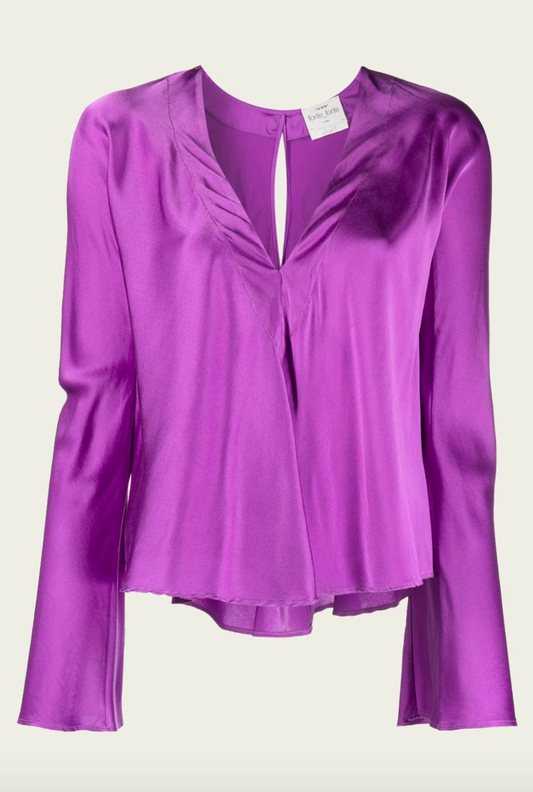 Stretch Silk Satin V Neck Shirt