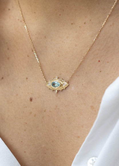 Blue Tourmaline Eye Necklace with Diamonds