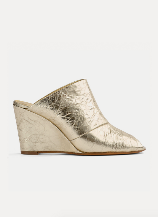 Craquel Leather Wedge Sabot in Silver