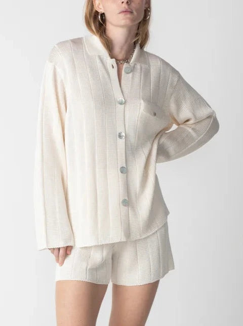 Crochet Long Sleeve Patchwork Shirt in Natural