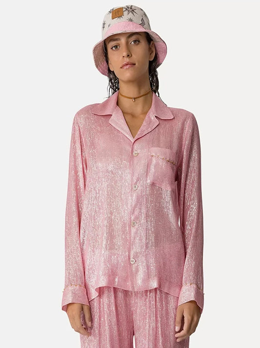 Beaded Silk Chiffon and Lurex Shirt