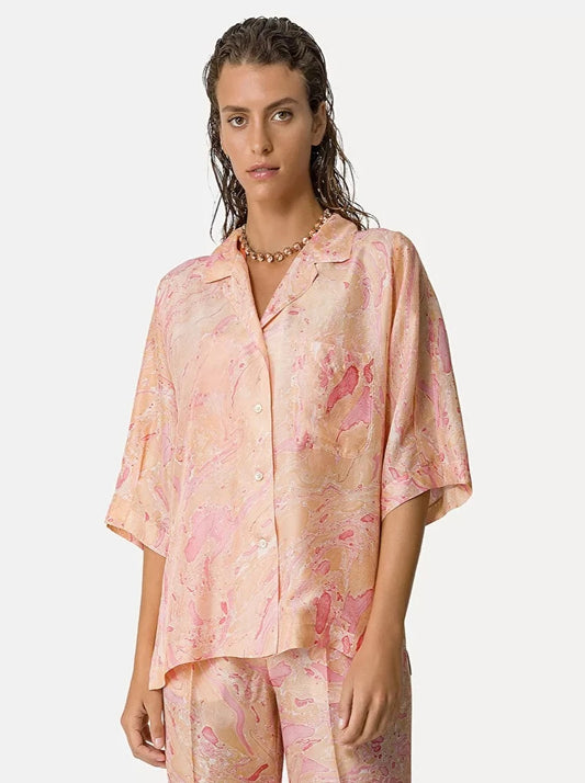 Half–Sleeve Shirt in Marbeling Habotai Silk