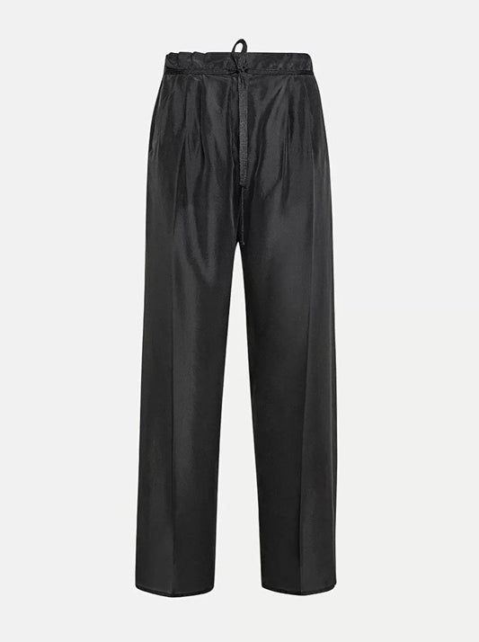 Habotai Silk Palazzo Pants in Nero