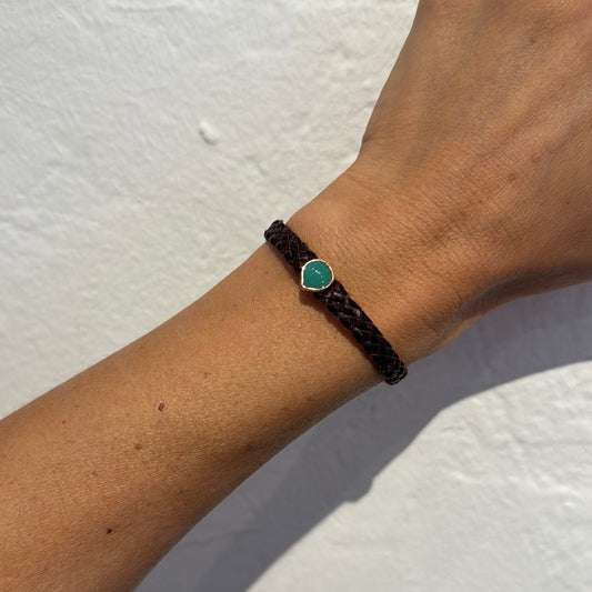 Braided Leather Bracelet with Chrysoprase Shell