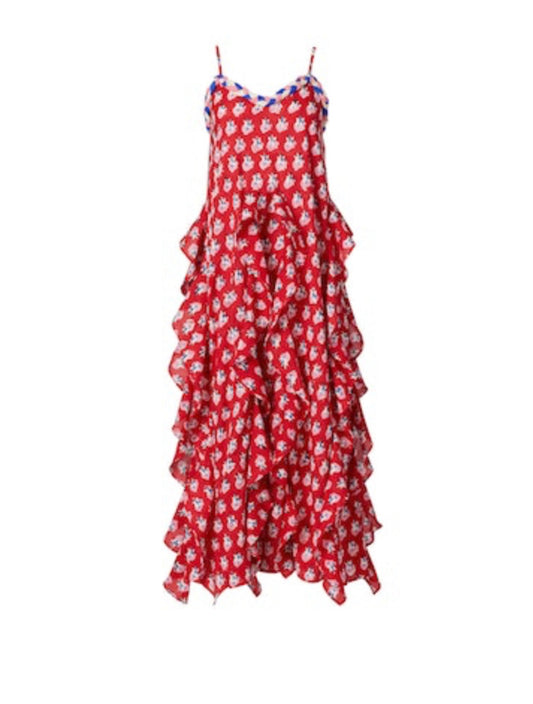 Filipa Red Flower Ruffle Dress