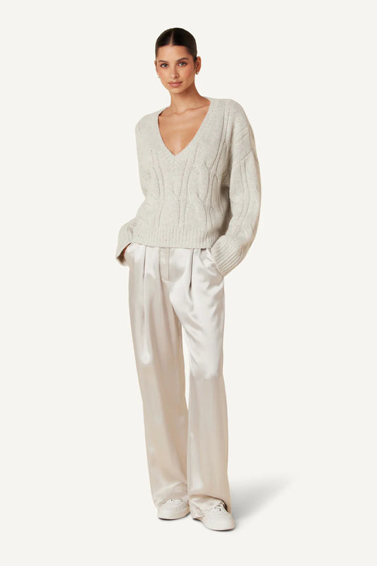 Emerson Pleated Silk Pant in Blizzard