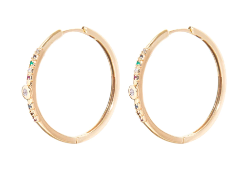 Diamond Bezel Rainbow Gem Hoops (Pair)