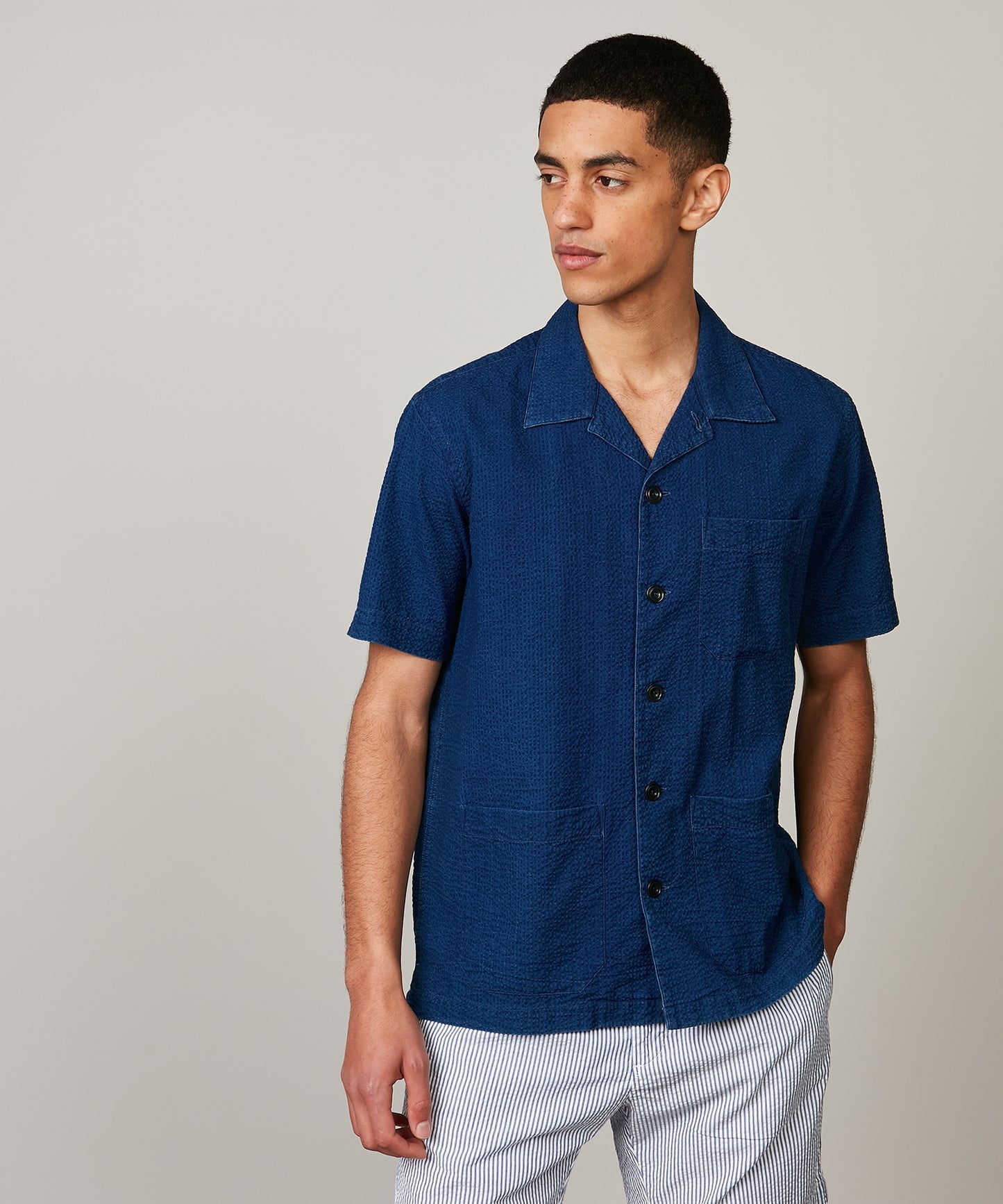 Phil Mc Seersucker Short Sleeve Button Down